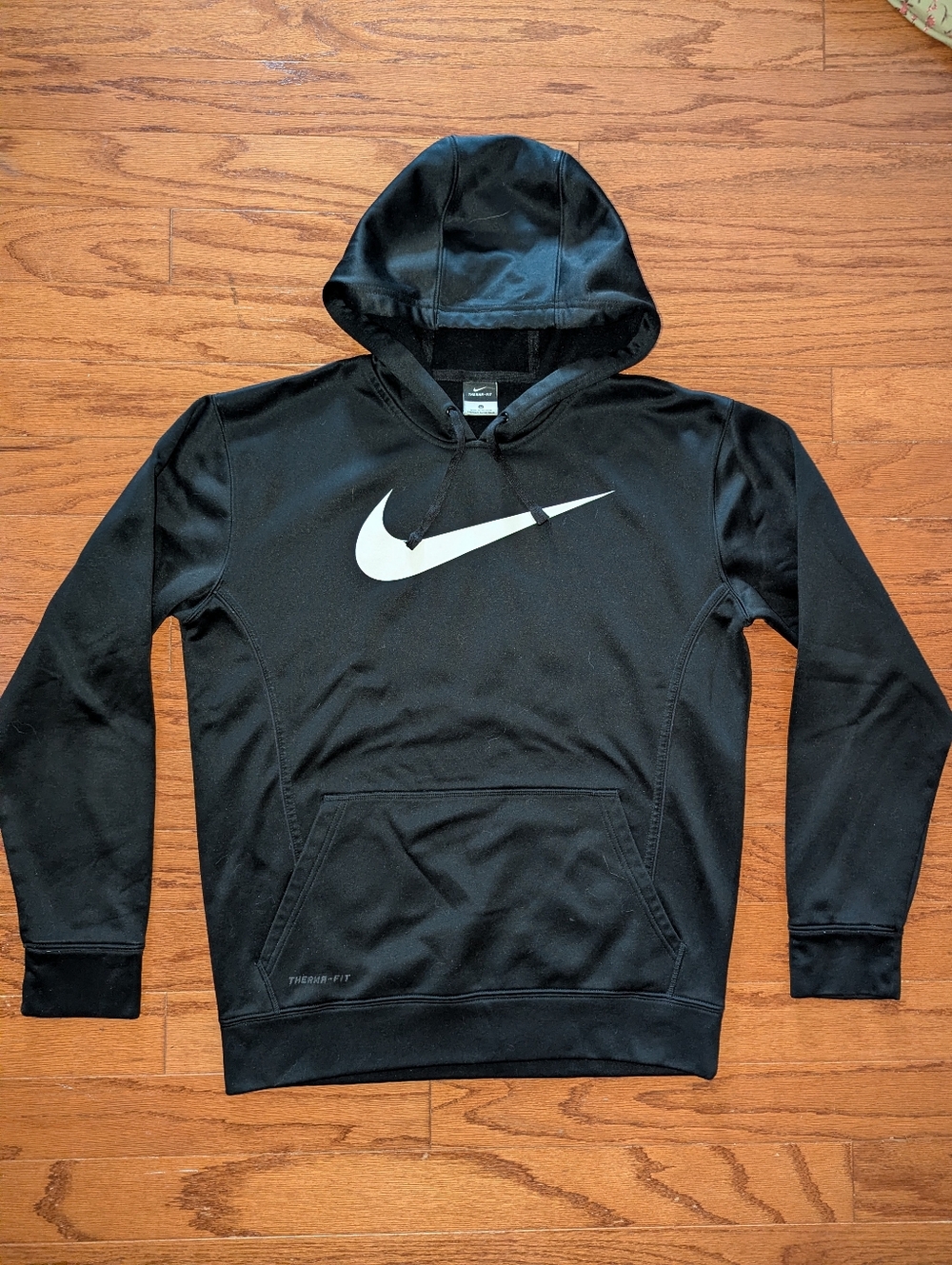 Nike Black Pullover Hoodie with White Swoosh - Medium - Drifit / Therma Fit